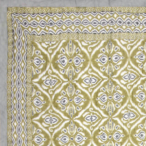 Saffron Splendor Reversible Double Bed Quilt Rajai with Ornate Geometric Charms Design