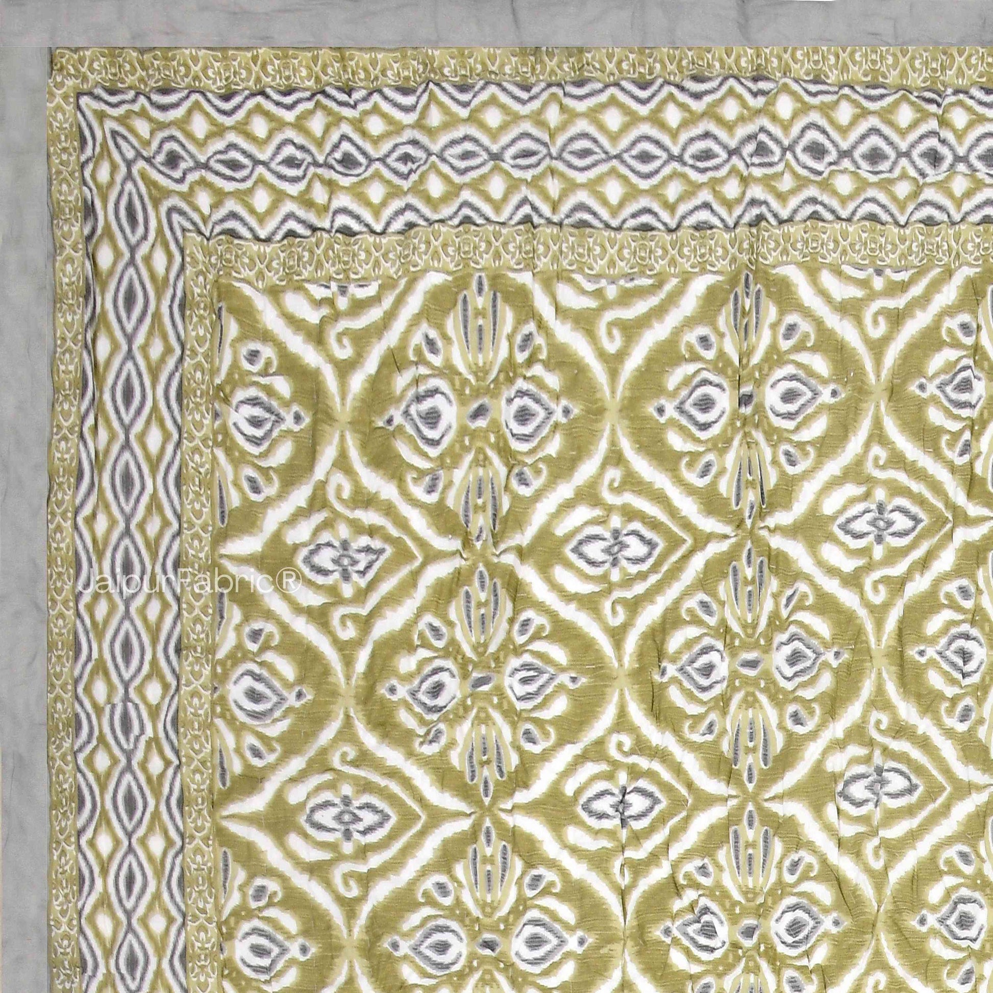 Saffron Splendor Reversible Double Bed Quilt Rajai with Ornate Geometric Charms Design