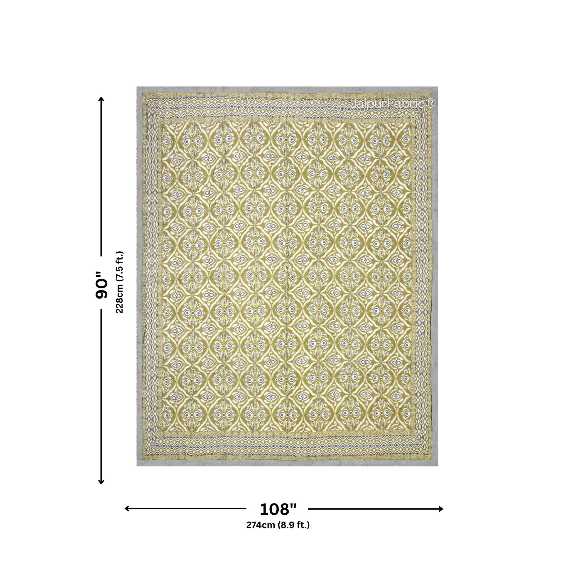 Saffron Splendor Reversible Double Bed Quilt Rajai with Ornate Geometric Charms Design