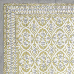 Saffron Splendor Reversible Double Bed Quilt Rajai with Ornate Geometric Charms Design