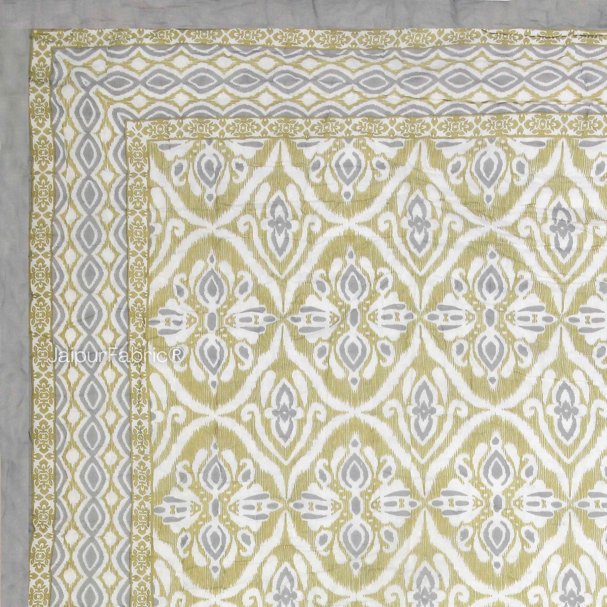 Saffron Splendor Reversible Double Bed Quilt Rajai with Ornate Geometric Charms Design