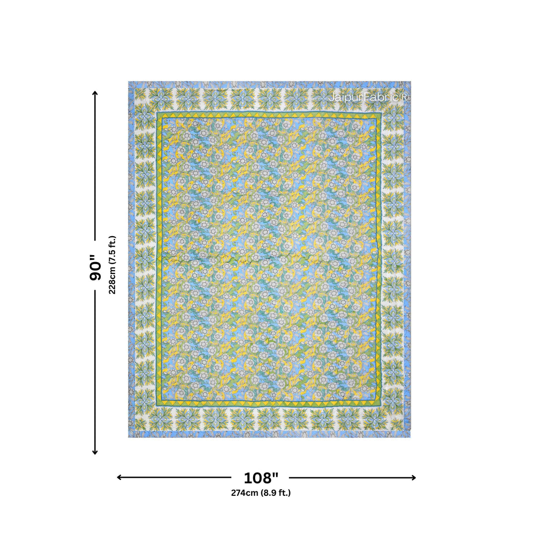 Tropical Dreamscape Blue & Green with Lush Floral Patterns Reversible Quilt Double Bed Rajai