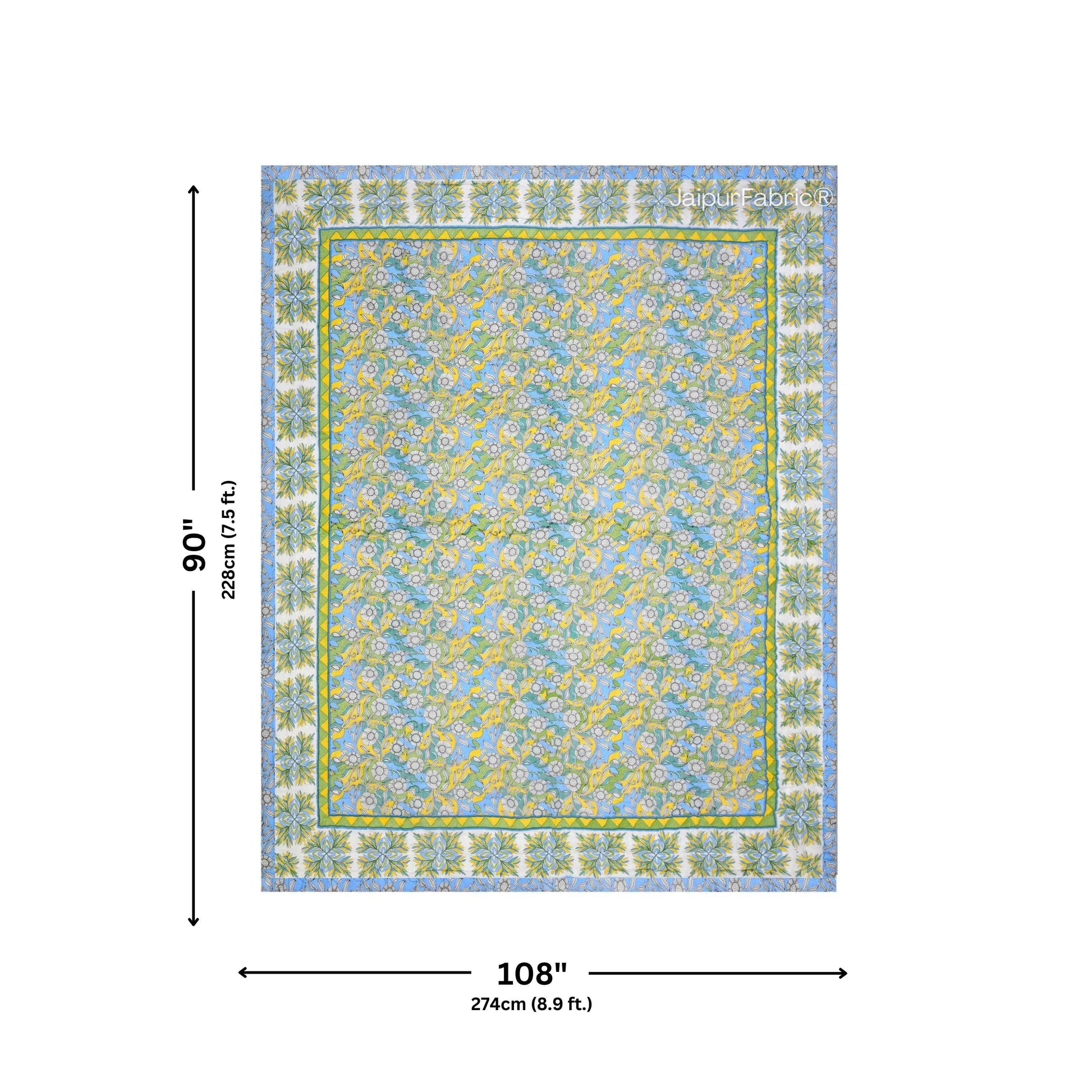 Tropical Dreamscape Blue & Green with Lush Floral Patterns Reversible Quilt Double Bed Rajai