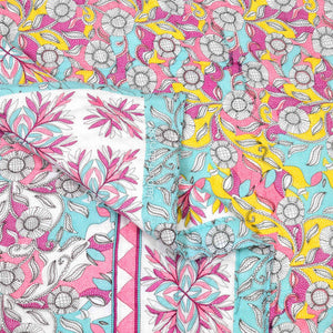 Tropical Dreamscape Colorful Lush Floral Patterns Reversible Quilt Double Bed Rajai