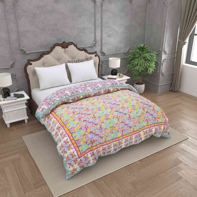 Tropical Dreamscape Colorful Lush Floral Patterns Reversible Quilt Double Bed Rajai