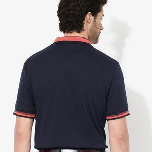 Rare Rabbit Men's Drax Navy Cotton Fabric Short Sleeves Collared Neck Plain Knit Polo