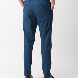 Rare Rabbit Men's Drivers Dark Blue Mid-Rise Bi-Stretch With Elastic Waistband Regular Fit Trouser