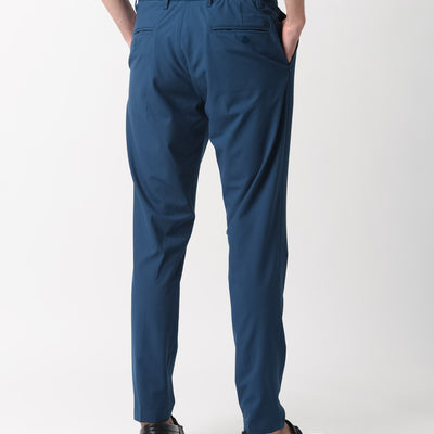 Rare Rabbit Men's Drivers Dark Blue Mid-Rise Bi-Stretch With Elastic Waistband Regular Fit Trouser