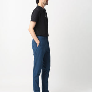 Rare Rabbit Men's Drivers Dark Blue Mid-Rise Bi-Stretch With Elastic Waistband Regular Fit Trouser