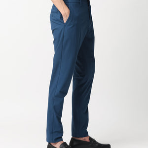 Rare Rabbit Men's Drivers Dark Blue Mid-Rise Bi-Stretch With Elastic Waistband Regular Fit Trouser
