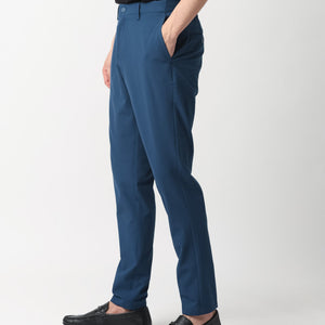 Rare Rabbit Men's Drivers Dark Blue Mid-Rise Bi-Stretch With Elastic Waistband Regular Fit Trouser