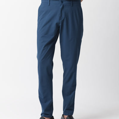 Rare Rabbit Men's Drivers Dark Blue Mid-Rise Bi-Stretch With Elastic Waistband Regular Fit Trouser