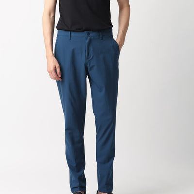 Rare Rabbit Men's Drivers Dark Blue Mid-Rise Bi-Stretch With Elastic Waistband Regular Fit Trouser