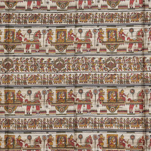 Red Handloom Dupion Silk Saree With Printed Chariot Motifs-Red