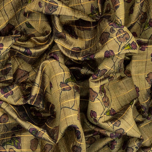 Sage Green Handloom Dupion Silk Saree With Printed Vine Motifs -Sage Green