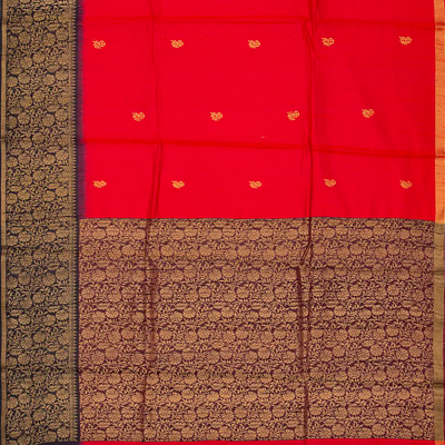 Red Handloom Dupion Silk Saree With Floral Motifs-Red