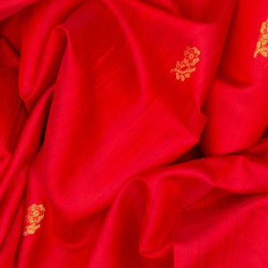 Red Handloom Dupion Silk Saree With Floral Motifs-Red