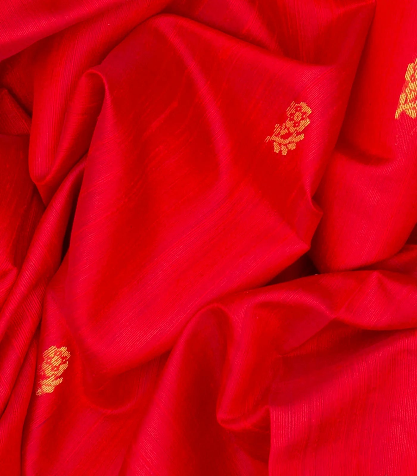 Red Handloom Dupion Silk Saree With Floral Motifs-Red