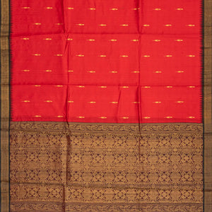 Red Handloom Dupion Silk Saree With Floral Motifs-Red