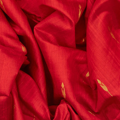 Red Handloom Dupion Silk Saree With Floral Motifs-Red