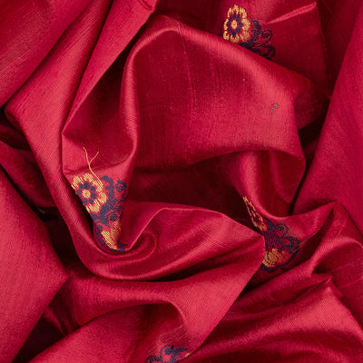 Peach Handloom Dupion Silk Saree With Floral Motifs-Peach