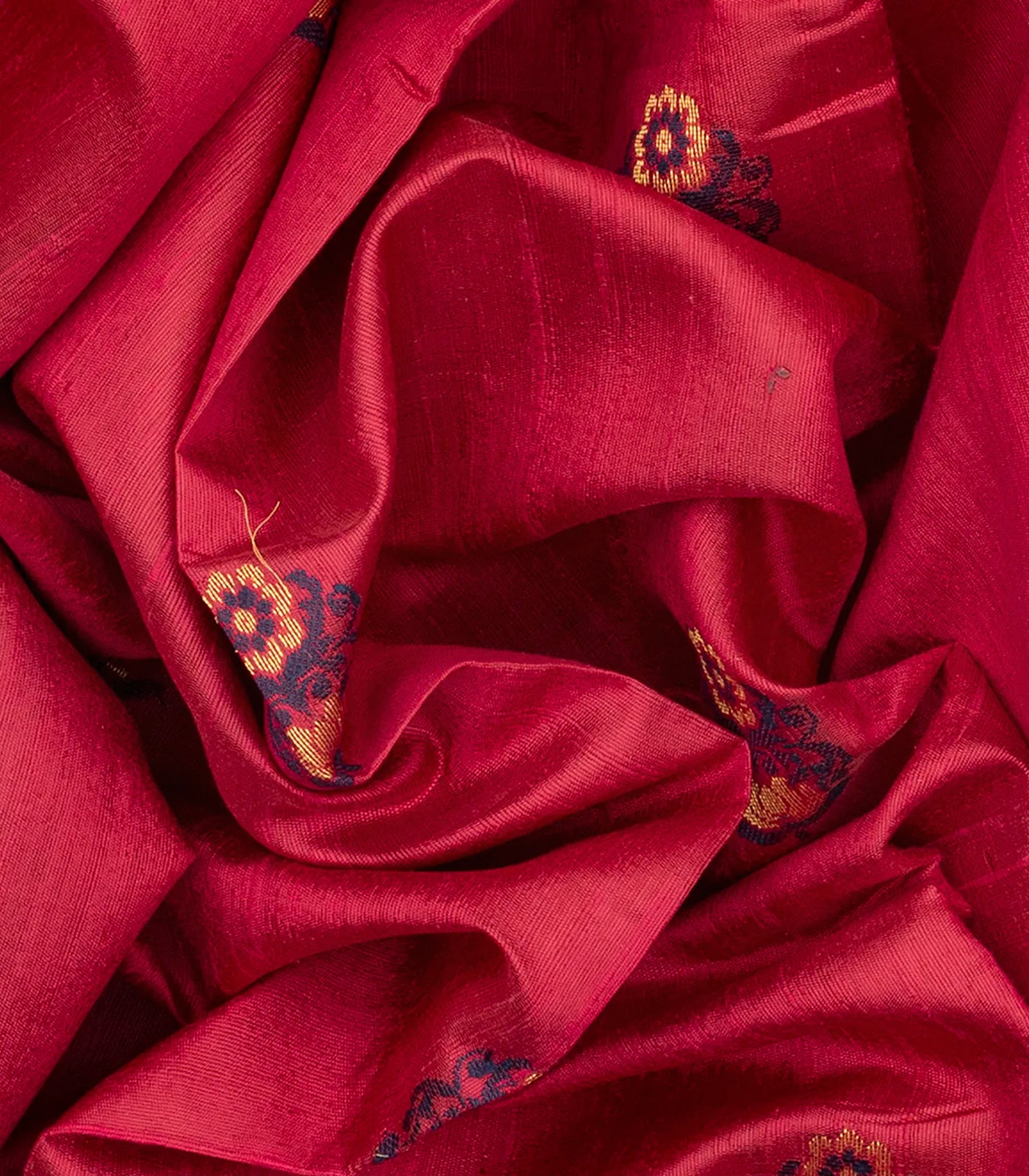 Peach Handloom Dupion Silk Saree With Floral Motifs-Peach