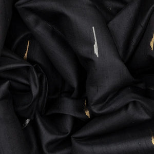 Black Handloom Dupion Silk Saree With Jasmine Bud Motifs-Black