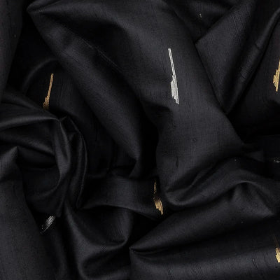 Black Handloom Dupion Silk Saree With Jasmine Bud Motifs-Black