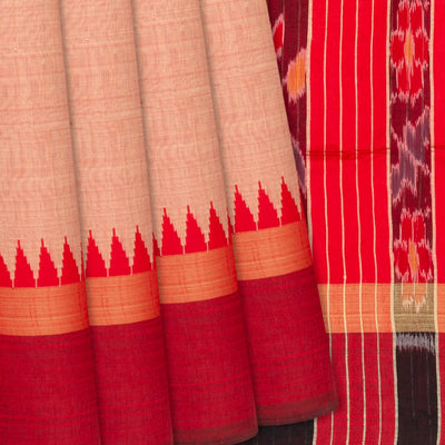 Dusty Pink Woven Dupion Silk Saree With Contrast Red Border-Dusty Pink