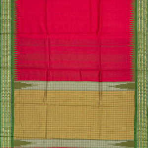 Red Woven Dupion Silk Saree With Green Border-Red