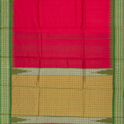 Red Woven Dupion Silk Saree With Green Border-Red