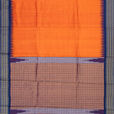 Mango Yellow Woven Dupion Silk Saree With Navy Border-Mango Yellow