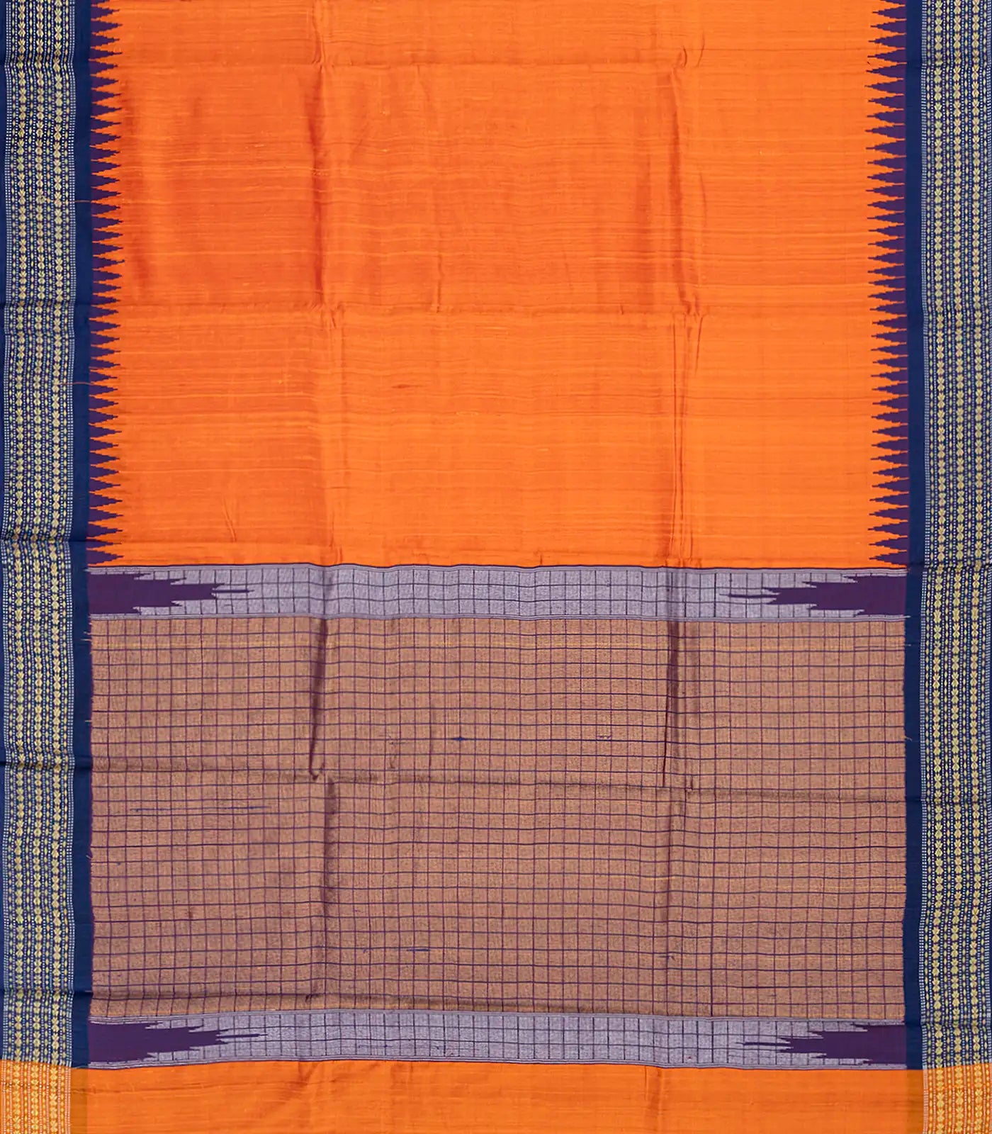 Mango Yellow Woven Dupion Silk Saree With Navy Border-Mango Yellow