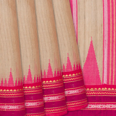 Cream Woven Dupion Silk Saree With Pink Border-Cream