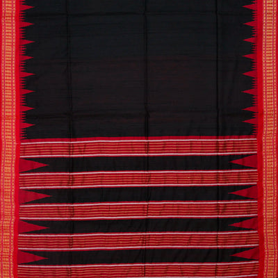 Black Woven Dupion Silk Saree With Red Border-Black