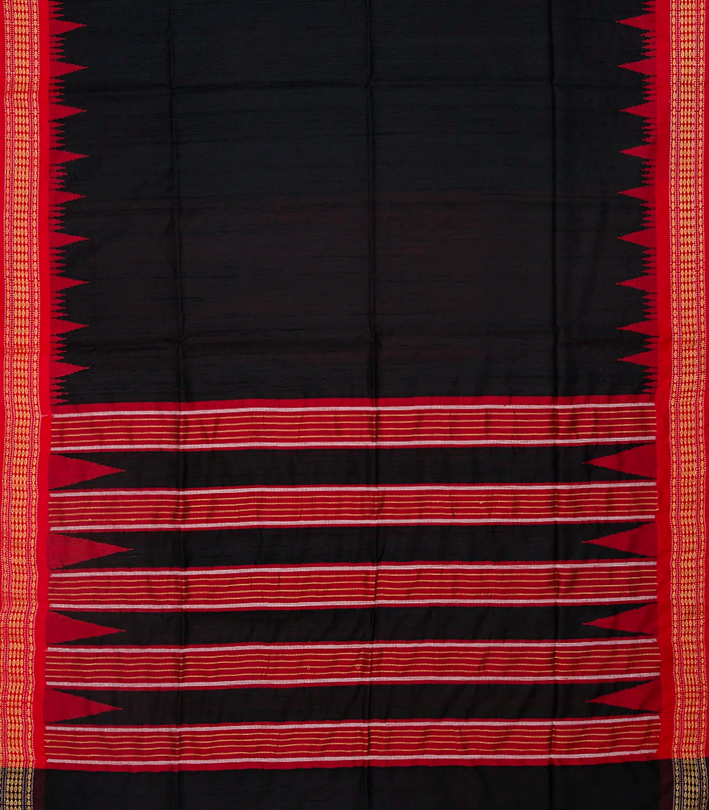 Black Woven Dupion Silk Saree With Red Border-Black