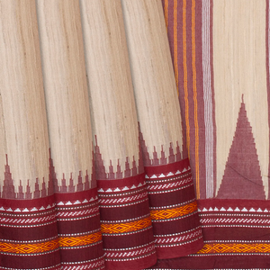 Cream Woven Dupion Silk Saree With Maroon Border-Cream