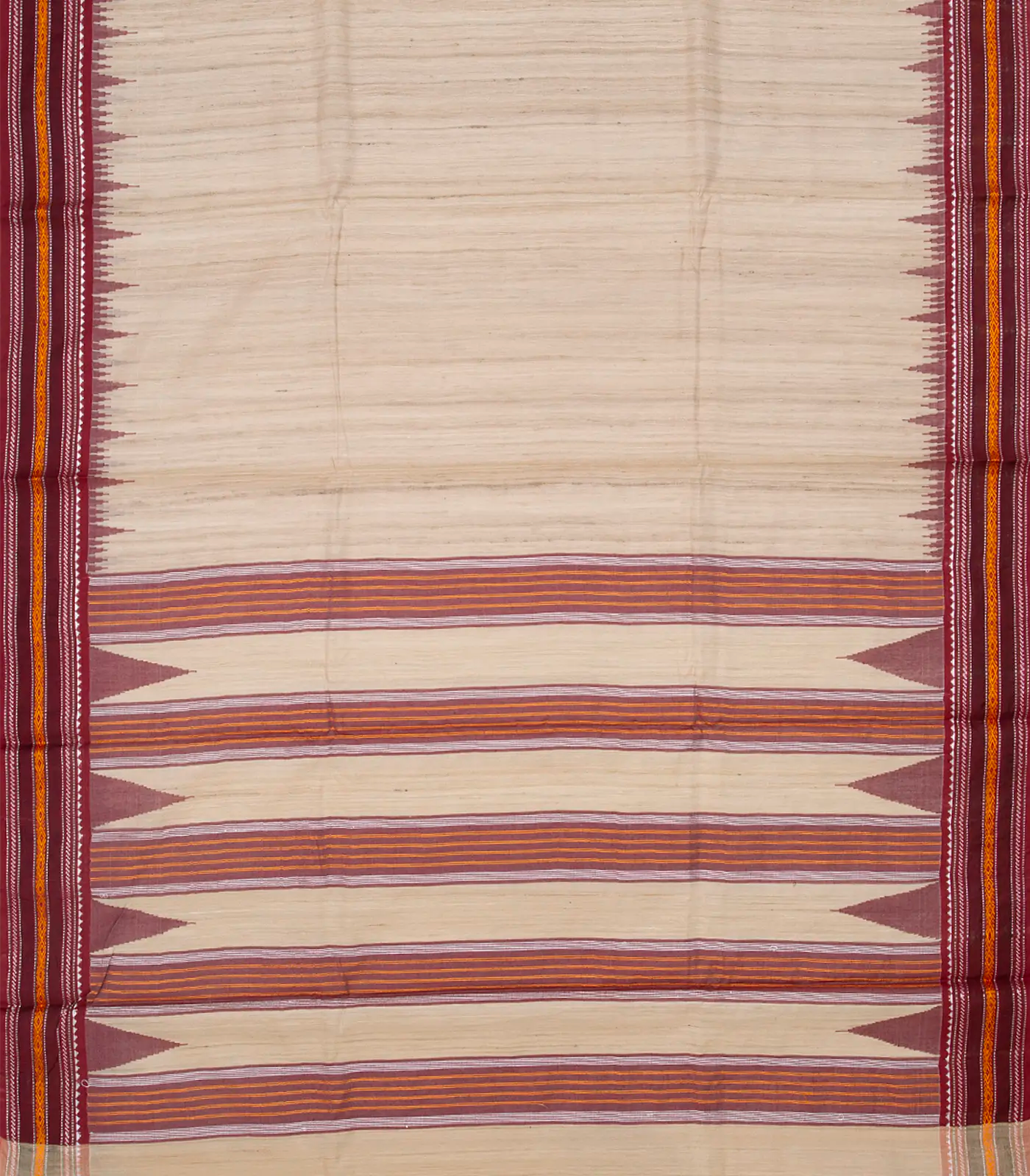 Cream Woven Dupion Silk Saree With Maroon Border-Cream