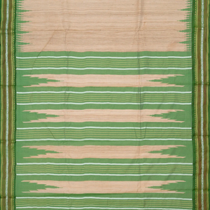 Cream Woven Dupion Silk Saree With Green Border-Cream