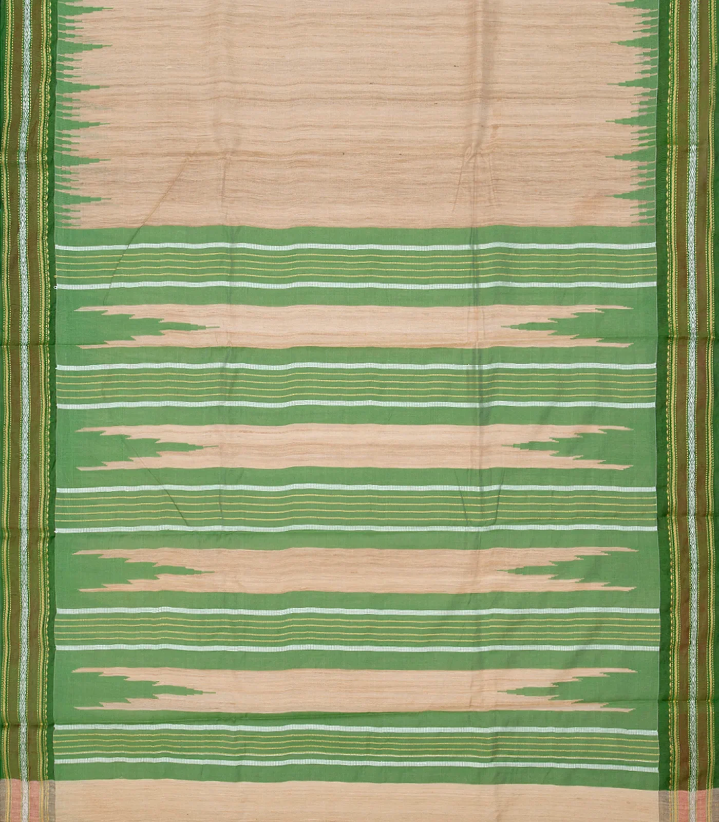 Cream Woven Dupion Silk Saree With Green Border-Cream
