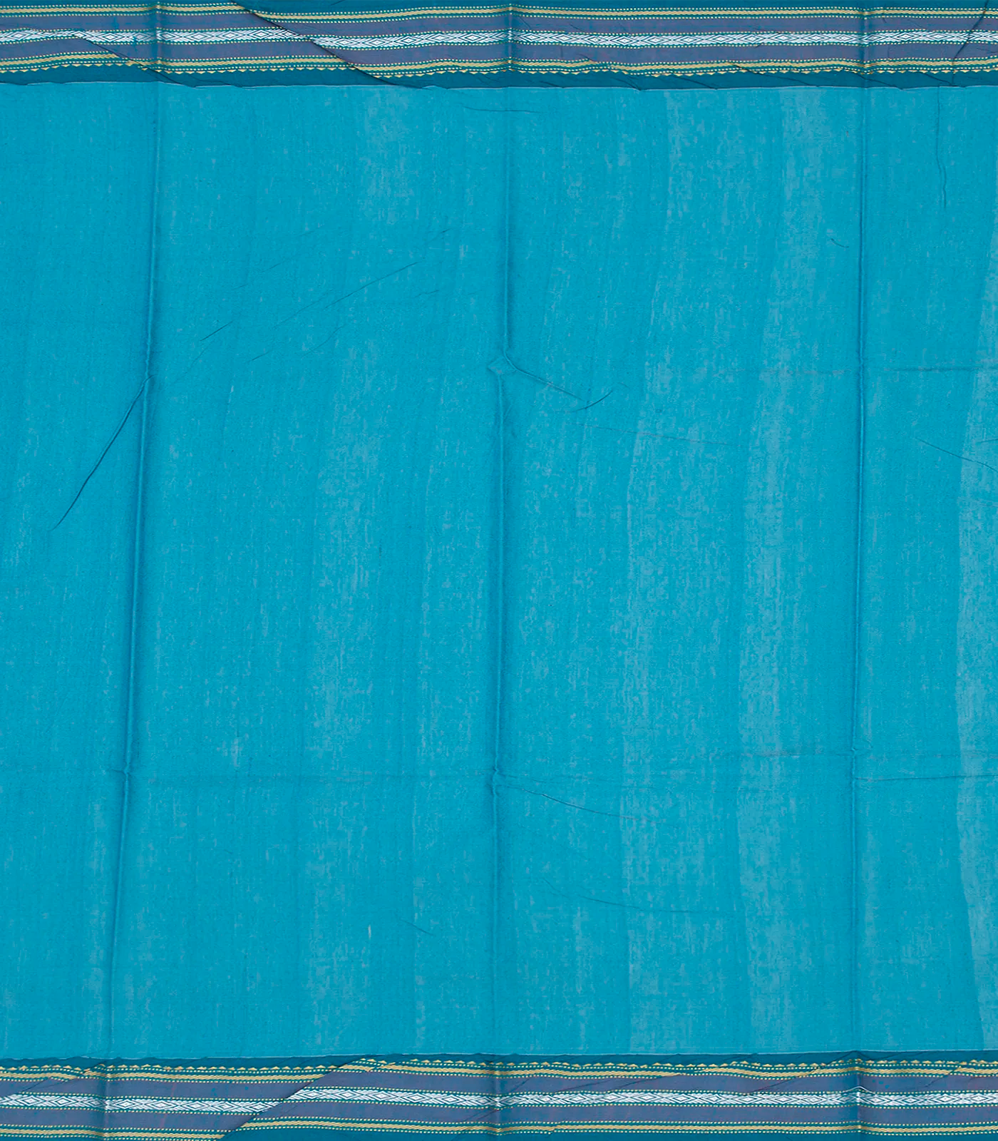 Cream Woven Dupion Silk Saree With Turquoise Border-Cream