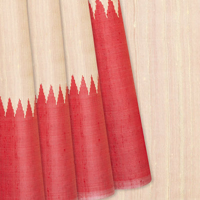 Cream Woven Dupion Silk Saree With Rising Border-Cream