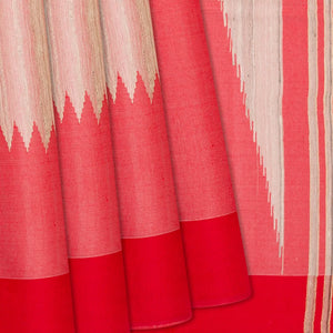 Red Woven Dupion Silk Saree With Rising Border-Red