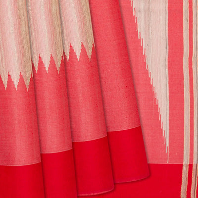 Red Woven Dupion Silk Saree With Rising Border-Red