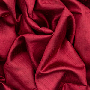 Crimson Handloom Plain Dupion Silk Saree With Printed Madhu bani Motifs-Crimson