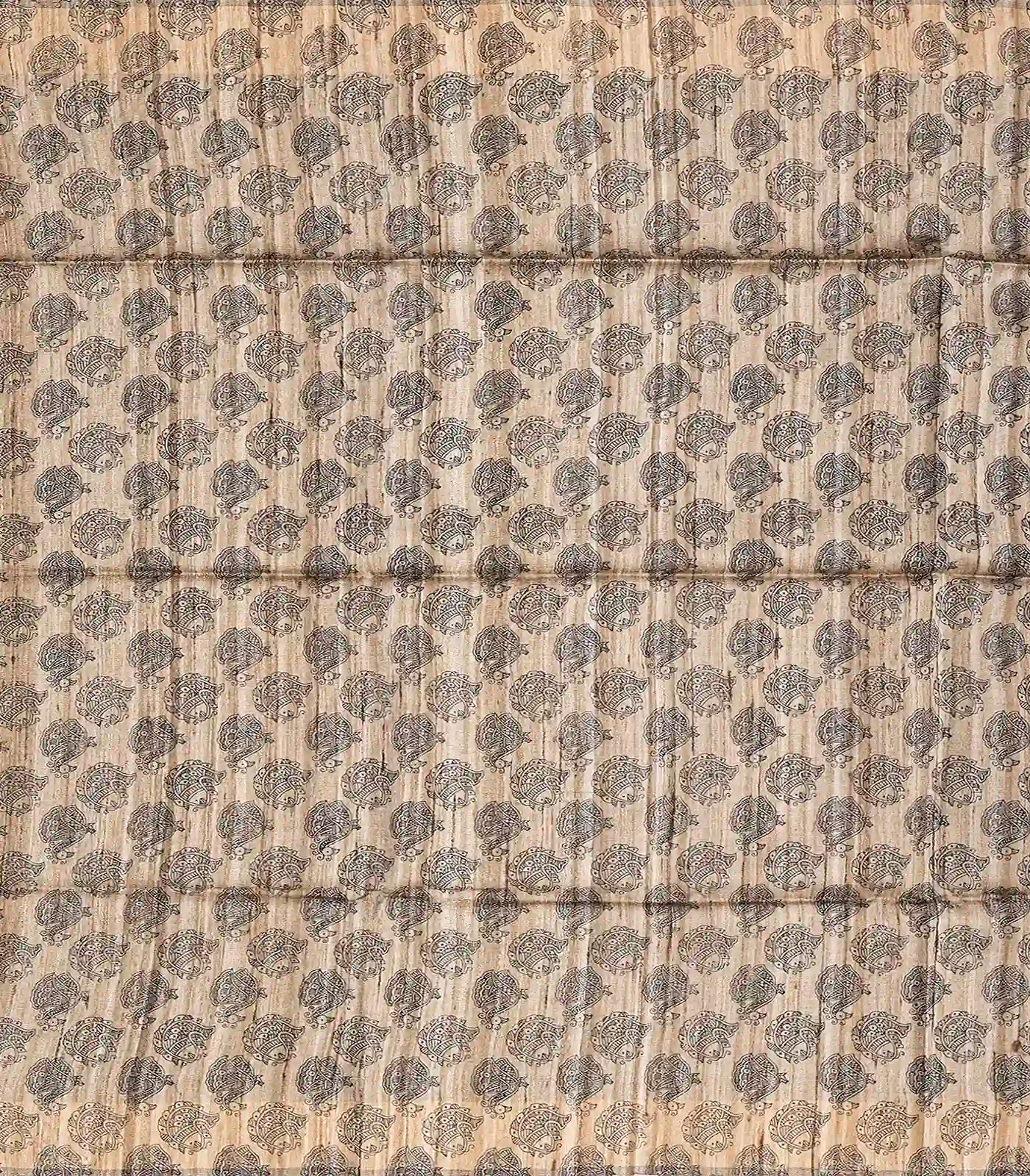 Crimson Handloom Plain Dupion Silk Saree With Printed Madhu bani Motifs-Crimson