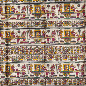 Crimson Handloom Plain Dupion Silk Saree With Printed Chariot Motifs-Crimson