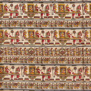 Mustard Handloom Plain Dupion Silk Saree With Printed Chariot Motifs-Mustard