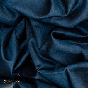 Indigo Handloom Plain Dupion Silk Saree With Printed Lord Krishna Motifs-Ink Blue