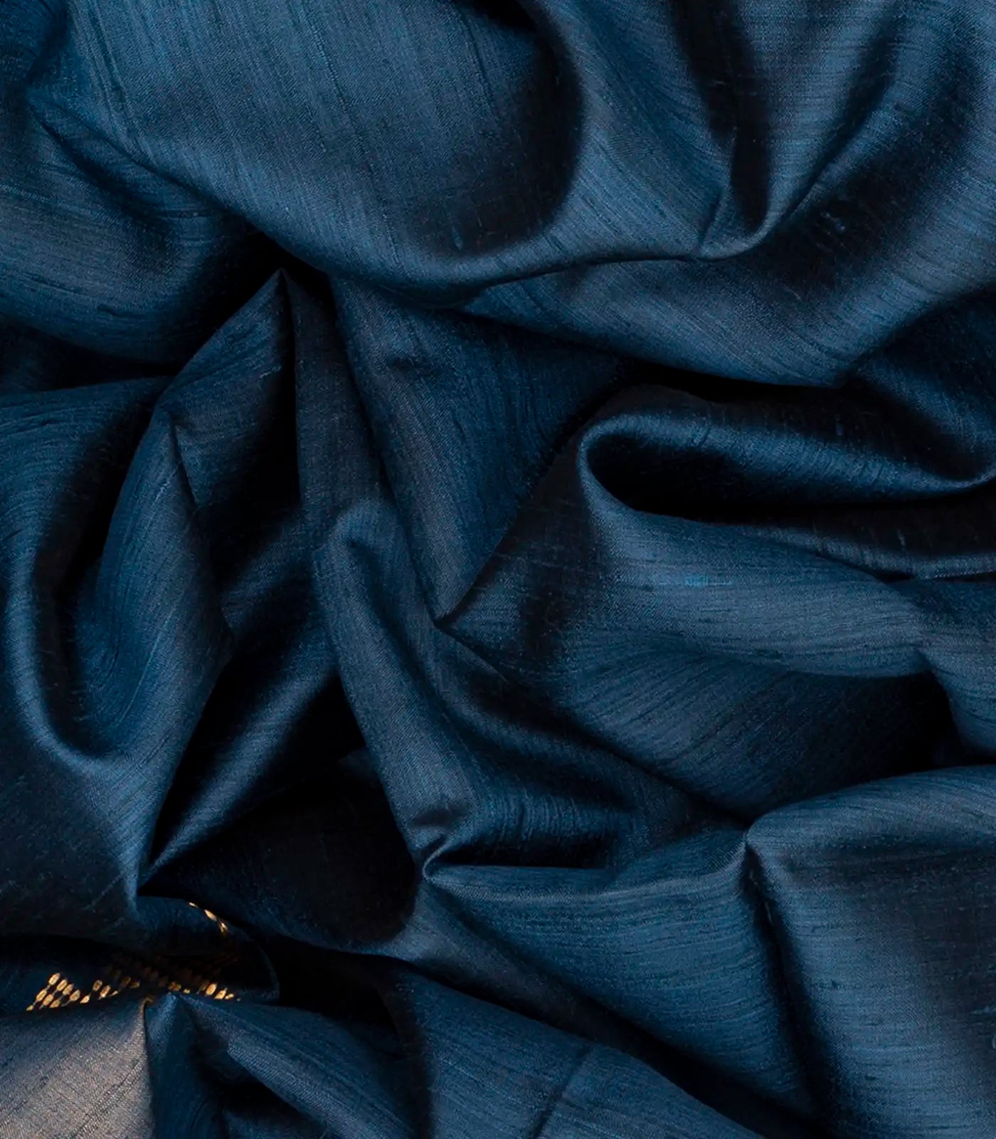 Indigo Handloom Plain Dupion Silk Saree With Printed Lord Krishna Motifs-Ink Blue